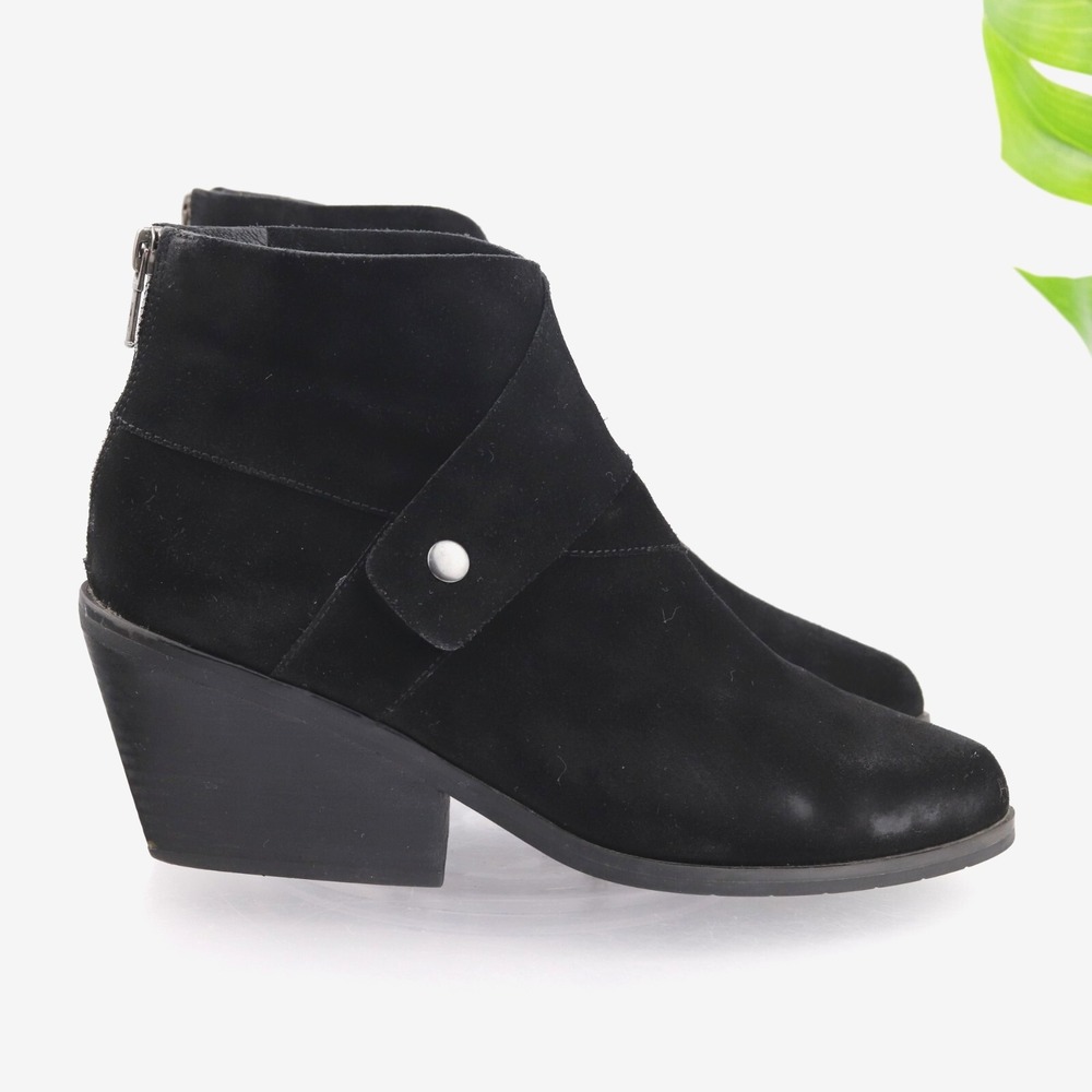Eileen Fisher Womens Tag Boots Size 9.5 Black Suede Zip Ankle Booties Block Heel